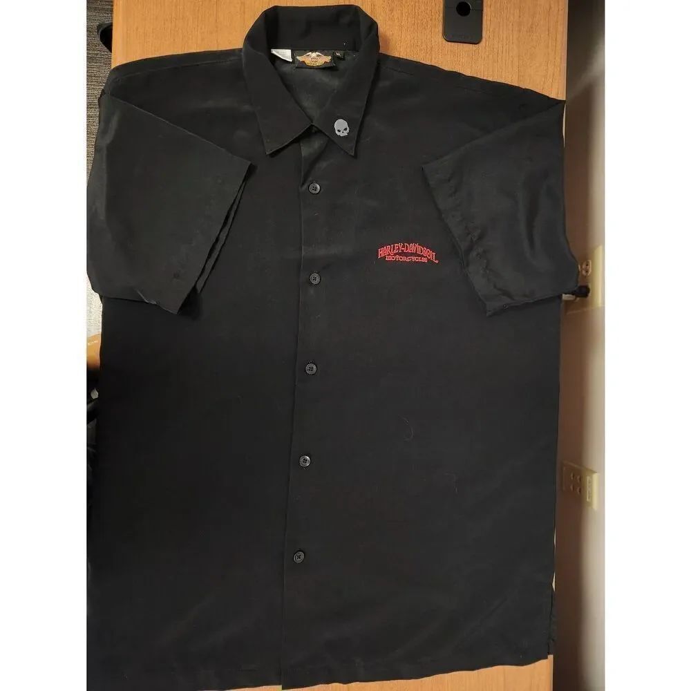 Harley-Davidson Black XL button down Casual Shirt No Pocket Embroidered Screen P